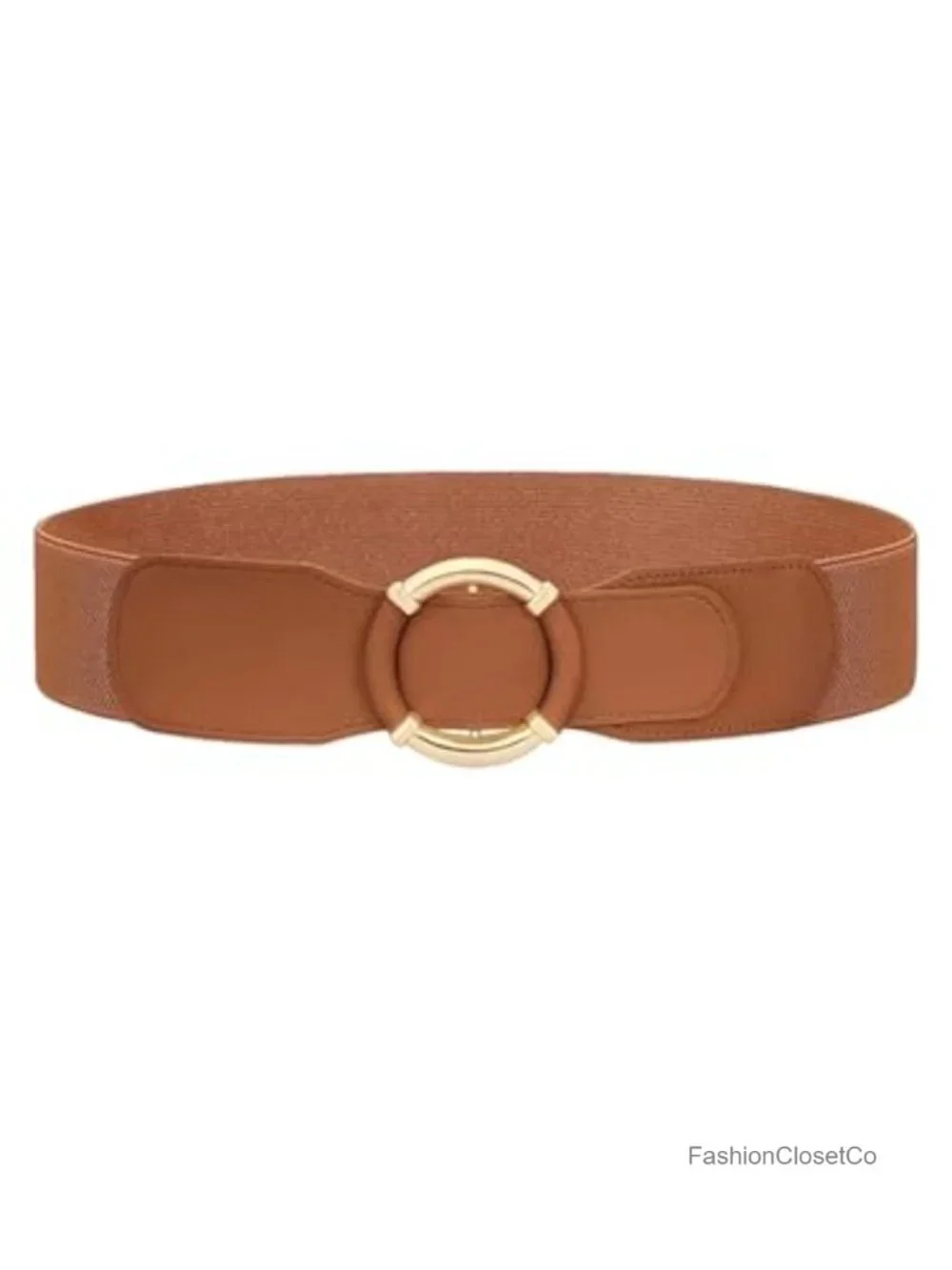 Women Elastic Stretch Waist Belt Faux Leather Metal Buckle